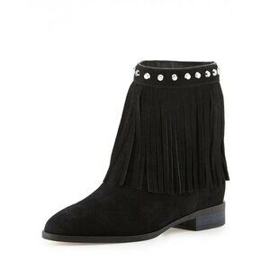 Michael Kors Women's Black Michael Billy Studded Fringe Bootie Shoes